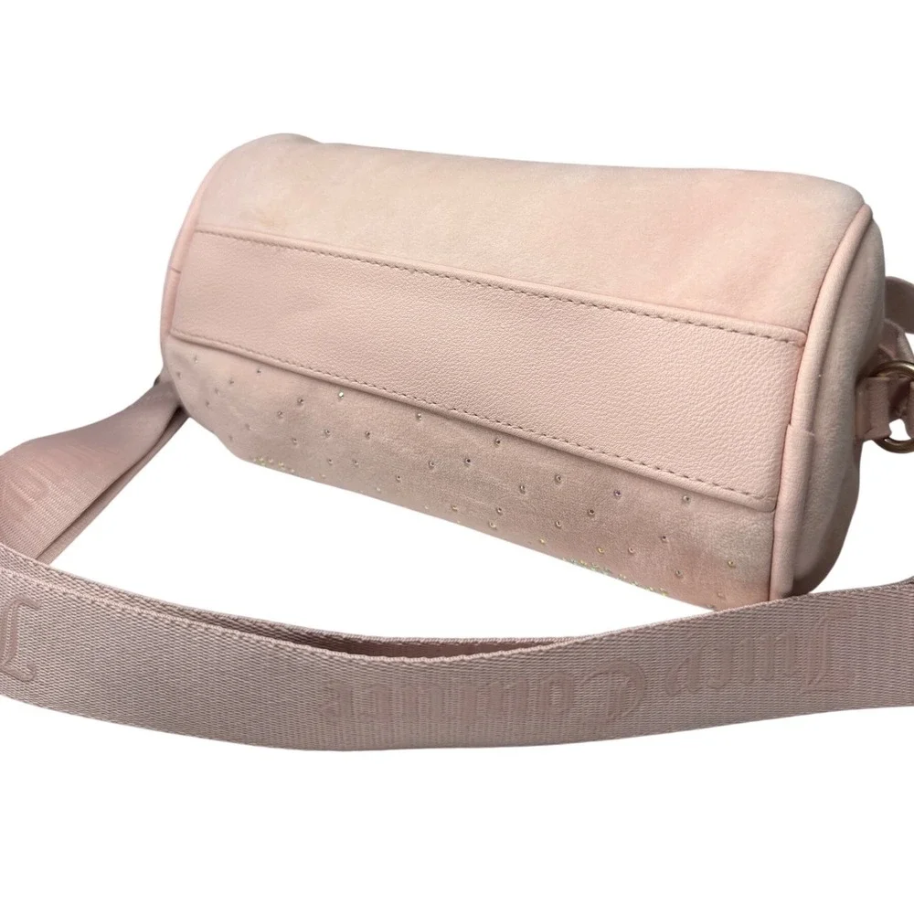Juicy Couture Pink Velour Rhinestone Barrel Crossbody